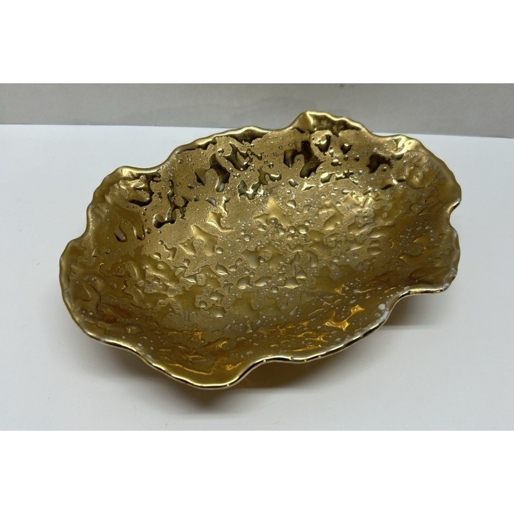 VTG Scalloped Edge Gold Candy Trinket Dish Bel-Terr China  22 KT Gold MCM